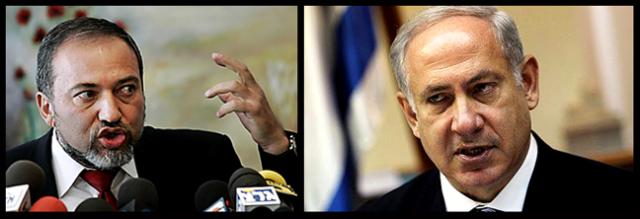 Israeli Foreign Minister Avigdor Lieberman, left, and Prime Minister Benjamin Netanyahu